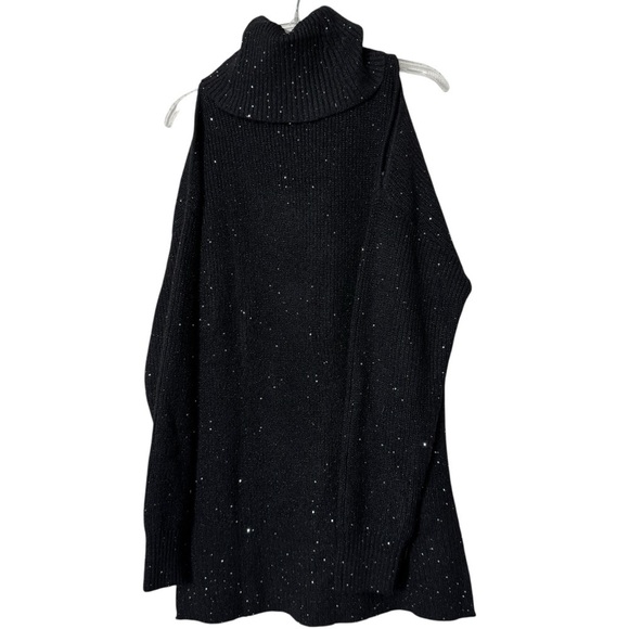INC Cold Shoulder Sequin Tunic Sweater Black | Women’s Small - Picture 3 of 9